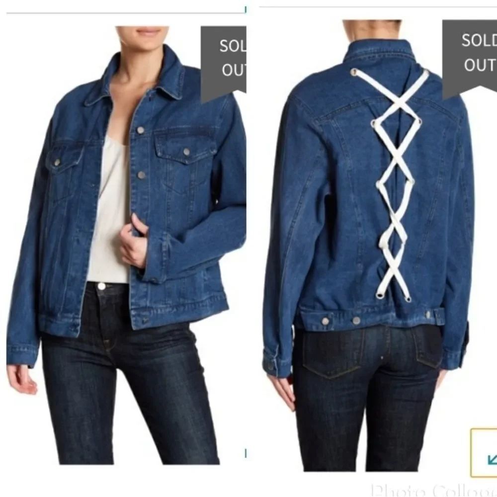 Lush back lace up denim jacket